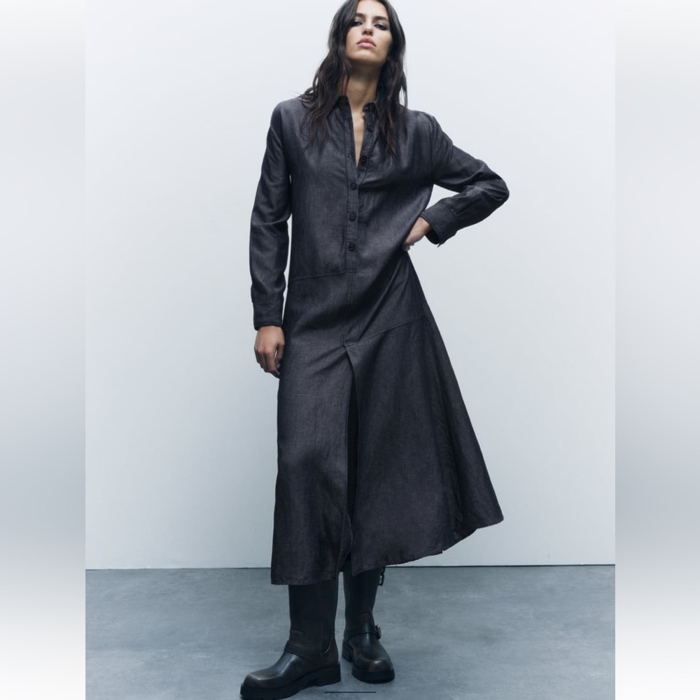 Zara LINEN BLEND SHIRT DRESS ZW COLLECTION